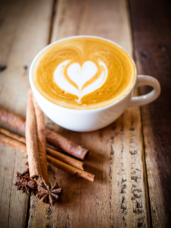 Cup of coffee latte in coffee shopの写真素材