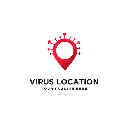Virus location logo, infected area on map. Premium Vectorのイラスト素材