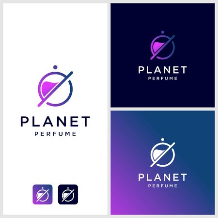 Perfume logo design with planet outline, unique, modern Premium Vectorのイラスト素材