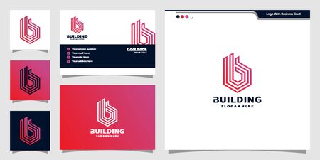 Building logo with business card and icon Premium Vectorのイラスト素材