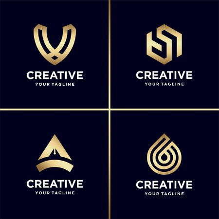 New gold logo collection, letter, construction, business, finance, gold, luxury Premium Vectorのイラスト素材