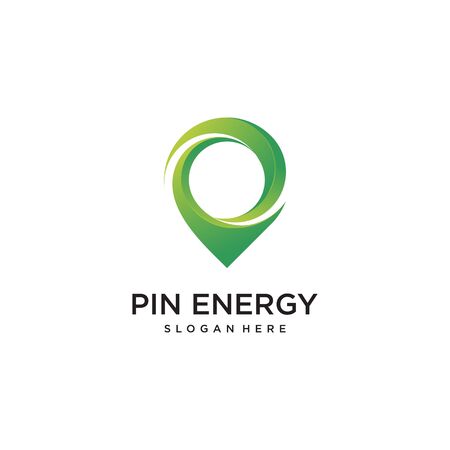 Pin energy logo design illustration, location, pin, map, modern, gradient, Premium Vectorのイラスト素材