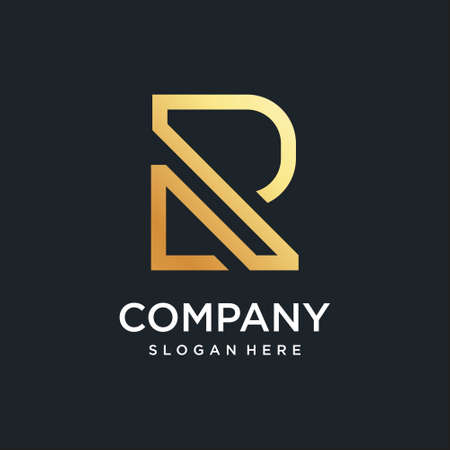 R logo with golden square concept type R8, luxury, corporate, expensive, clean, companyのイラスト素材