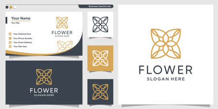 Flower with minimalist concept line art style and business card design template Premium Vectorのイラスト素材