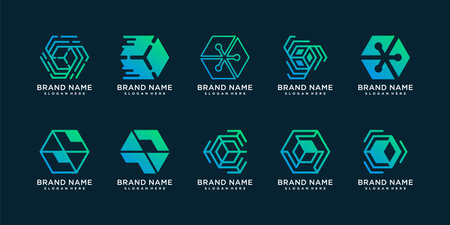Set of hexagon collection with modern concept, technology, computer, data, internet, Premium Vectorのイラスト素材