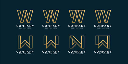 Set of letter W  collection with golden line art style Premium Vectorのイラスト素材