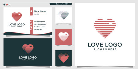 Love with modern outline concept and business card design Premium Vectorのイラスト素材