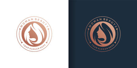 Woman logo with gradient emblem concept and business card design template, salon, beauty, hair, Premium Vectorのイラスト素材