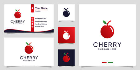 Cherry logo with modern gradient concept and business card design Premium Vectorのイラスト素材