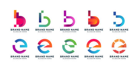 Set of letter logo collection with initial B and E, modern, gradient, company, color, technology, consulting, business, Premium Vectorのイラスト素材