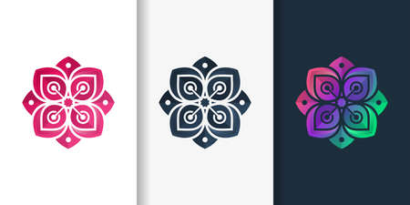 Flower logo with modern beauty color gradient style and business card design Premium Vectorのイラスト素材