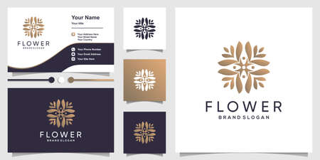 Flower logo with creative abstract concept and business card design template Premium Vectorのイラスト素材