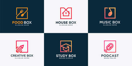 Set of box logo with different element style Premium Vectorのイラスト素材