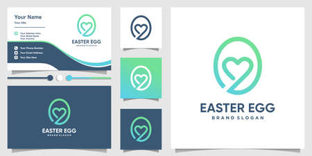 Easter egg logo with cute love gradient color concept and business card design Premium vectorのイラスト素材