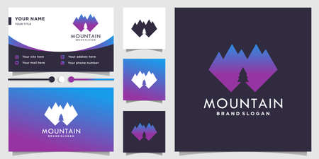 Creative abstract mountain logo with modern concept and business card design Premium Vectorのイラスト素材