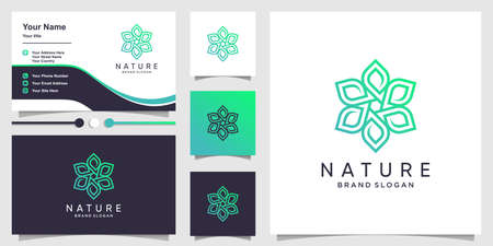 Nature logo with fresh green concept and business card Premium Vectorのイラスト素材