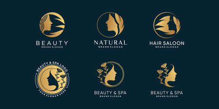 Set of beauty logo collection for woman, spa, saloon, with golden style Premium Vectorのイラスト素材