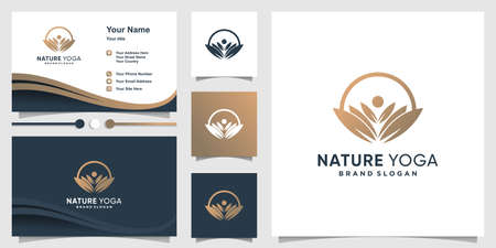 Nature yoga logo with lotus concept and business card design Premium Vectorのイラスト素材