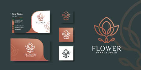 Flower logo with creative line art concept and business card design Premium Vectorのイラスト素材