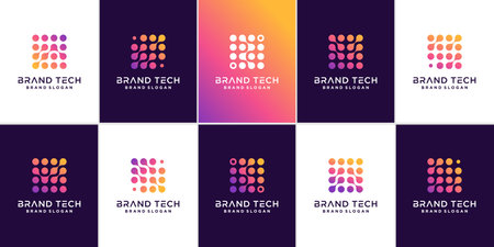 Set of molecule technology logo template with modern abstract concept Premium Vectorのイラスト素材