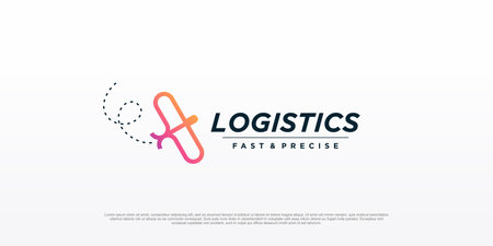 Logistics logo design with cute plane concept Premium Vectorのイラスト素材