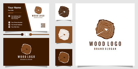 Wood logo design with creative element concept Premium Vectorのイラスト素材