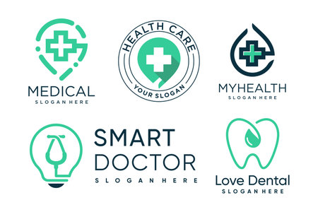 Set of healthcare logo design element vector icon with creative ideaのイラスト素材