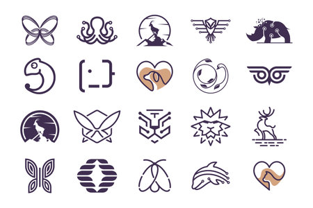 Set of animals logo design vector with creative element conceptのイラスト素材