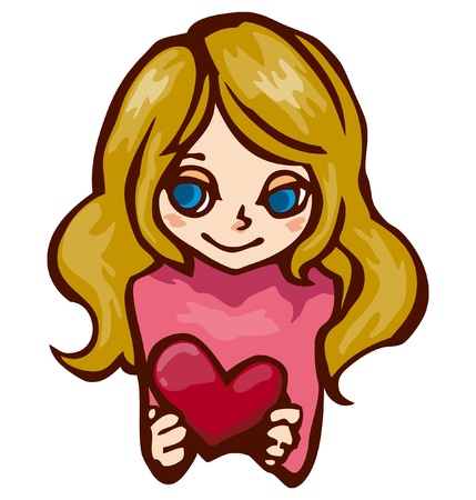 Girl Holds A Red Heartのイラスト素材