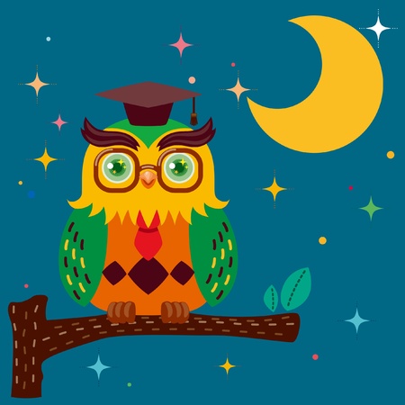 Wise owl against a star night skyのイラスト素材