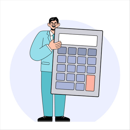 Businessman Holding a Giant Calculatorのイラスト素材