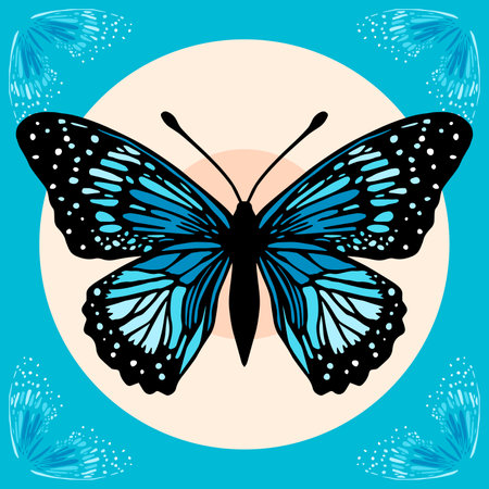 Illustration of a Butterfly on a blue background with butterflies. Vector illustration.