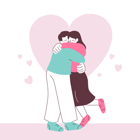Couple in love hugging each other. Vector illustration in flat styleのイラスト素材