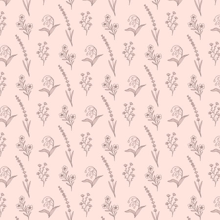 Seamless pattern with hand drawn flowers. Floral background.のイラスト素材