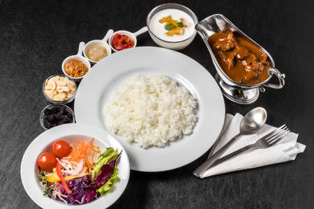 Typical Indian Curry and Nan Typical Indian Curry Setの写真素材
