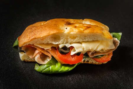 Sandwich with Italian flat bread (Focaccia)の写真素材