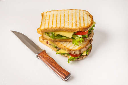 Sandwich with tomato, mozzarella and basilの写真素材