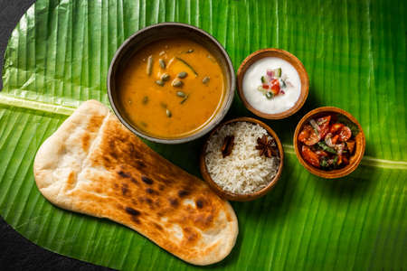 Nan and Indian Curry Naan and Three Colors of India Curryの写真素材