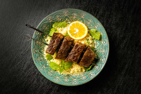 Kebab (Shishkabab) and Couscous Cuisine Shish Kebab and Couscous Dishesの写真素材