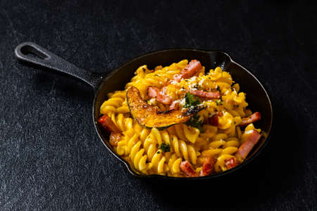 Pasta with cream sauce Homemade pumpkin cream sauce pastaの写真素材