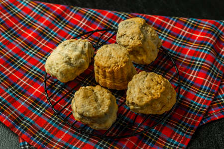 British scones Scottish scones with tea, jam and creamの写真素材