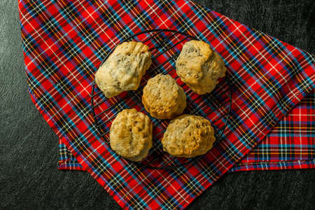 British scones Scottish scones with tea, jam and creamの写真素材
