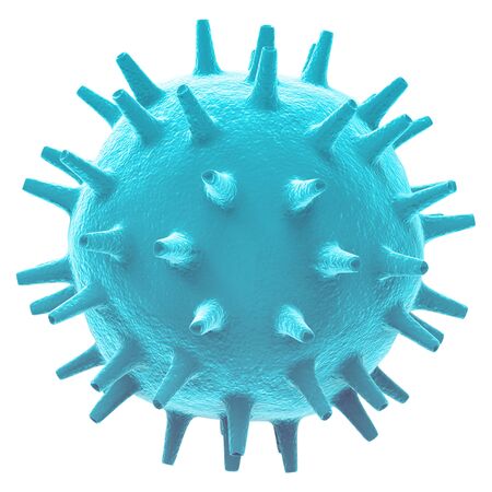 3d virus in light blue color virus in white backgroundの写真素材