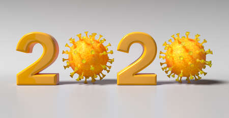Year 2020 Coronavirus pandemic SARS-Cov-2 3D Render. Coronavirus nCoV denoted is single-stranded RNA virus. Coronavirus in 2020の写真素材