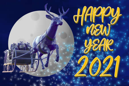Deer in front of the full moon New year illustration. For email, posters, gift cards and so on.