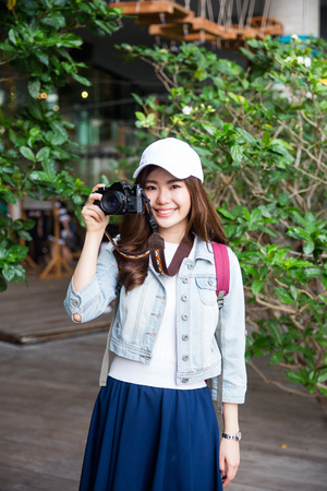 Young Asian lady traveling travelingの写真素材