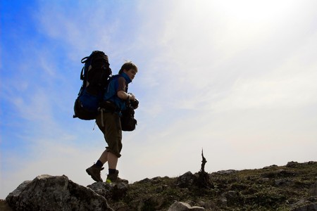 Hiking in the mountainsの写真素材