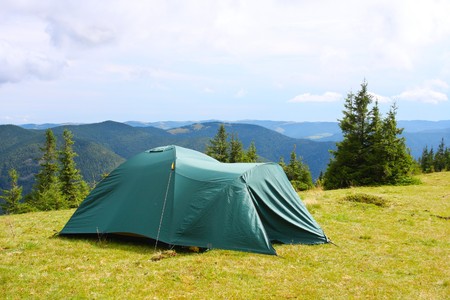 Tents in mountainの写真素材