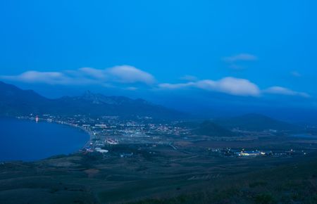 Night city at the Black sea の写真素材