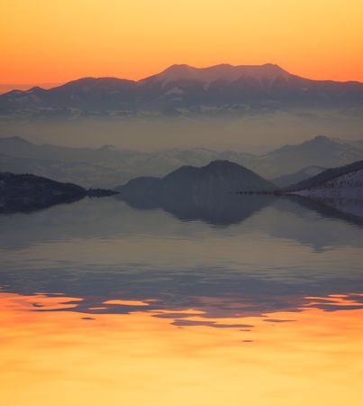 Beautiful sunset over Carpathian mountainsの写真素材